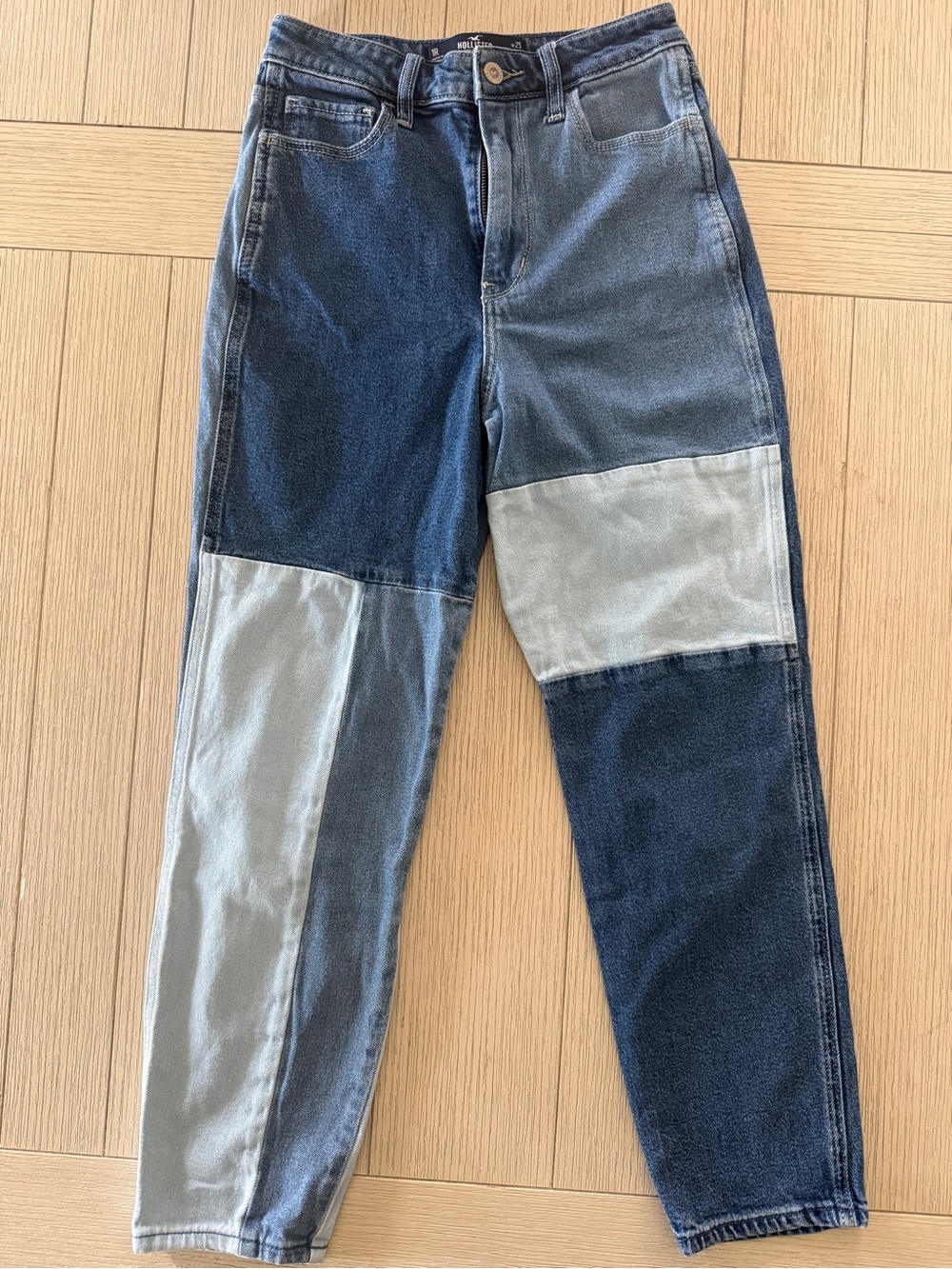 Hollister Patchwork Colorblock Denim Jeans in Multiple Blue Tones